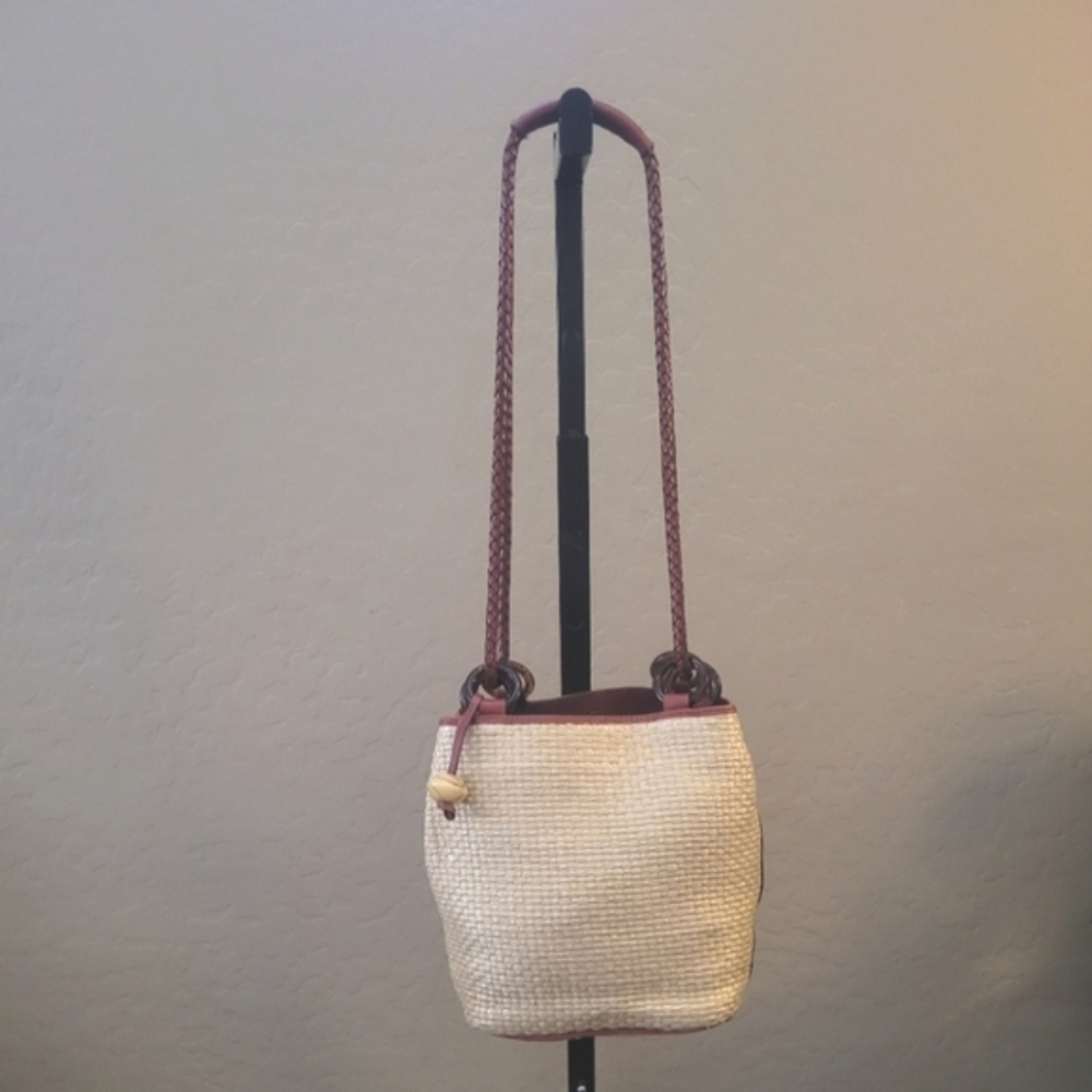 Bechamel 90's Brown Leather Cream Woven‎ Bucket Bag
